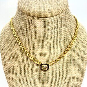 MISSOMA GOLD CURB NECKLACE Black Enamel Crystal Pendant Adjustable Designer